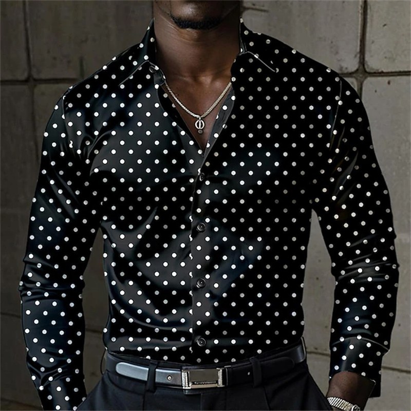 2024 Moda Męska Elegancka Koszula Spotsed 3D Printed Lapel Button Up Klasyczna Koszula z Długim Rękawem Temperament Męska Odzież Imprezowa