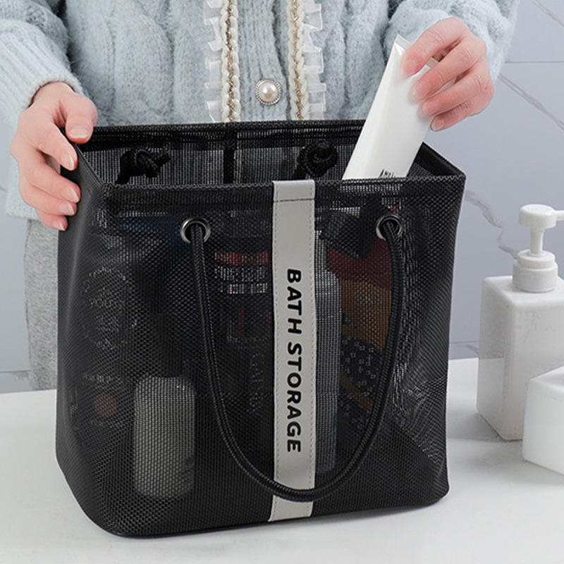 Bolsa de aseo de malla portátil, asa de secado rápido, gran capacidad, baño, ducha, viaje, maquillaje, bolso, cesta organizadora