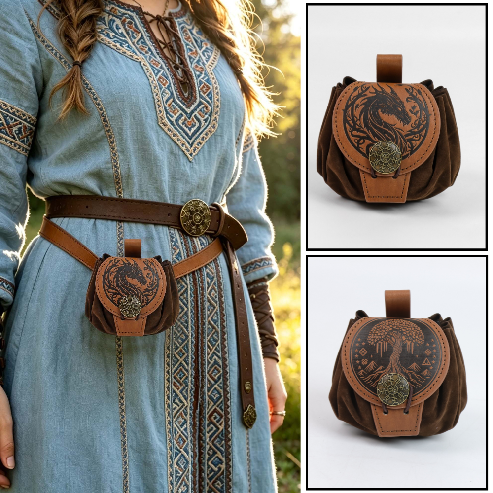 Mittelalterliche Wikinger-Geldbeutel-Tasche, Cosplay-Gürteltasche zum Aufhängen, Unisex-Lederbeutel mit Kordelzug, Münzbeutel, Party-Accessoire, Requisite