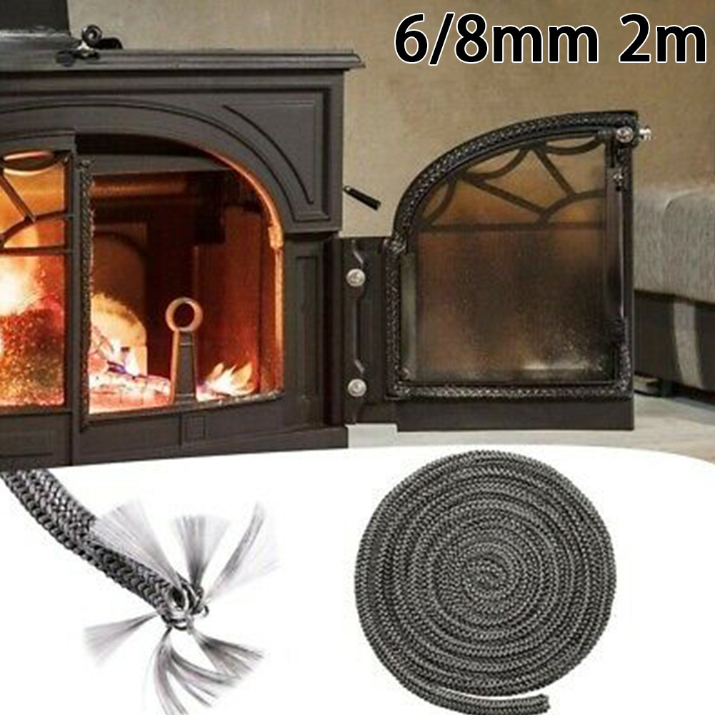 Estufa de cuerda para fuego, estufa de leña negra, 6mm, 8mm, 2m de longitud, sello de puerta para quemador de troncos, estufa de alta temperatura, piezas de chimenea de calefacción