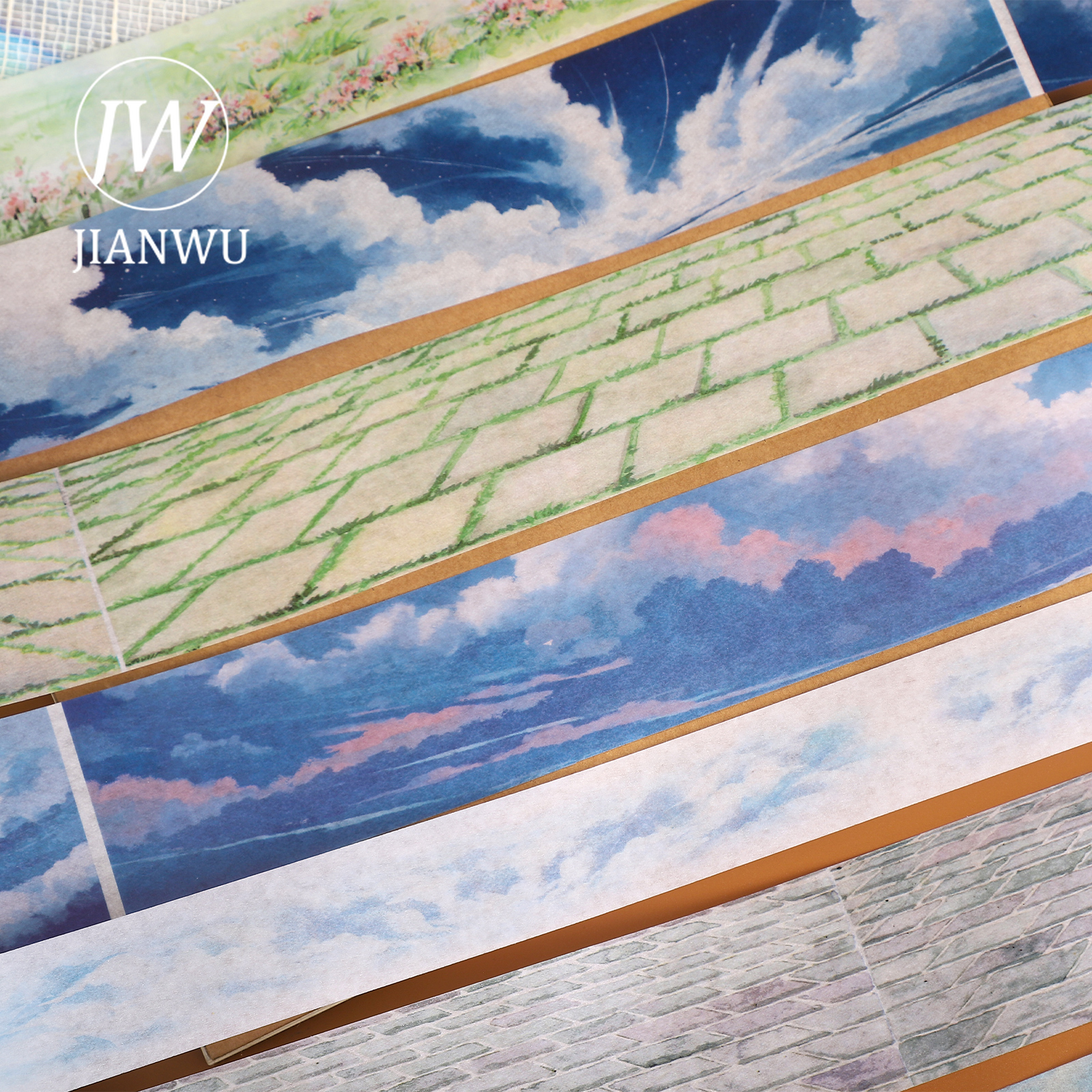 JIANWU 200cm Cloud Plant Grassland Lotus Pond Wall Landscape Material Collage Washi Tape Creative Journal Scrapbook Stationery