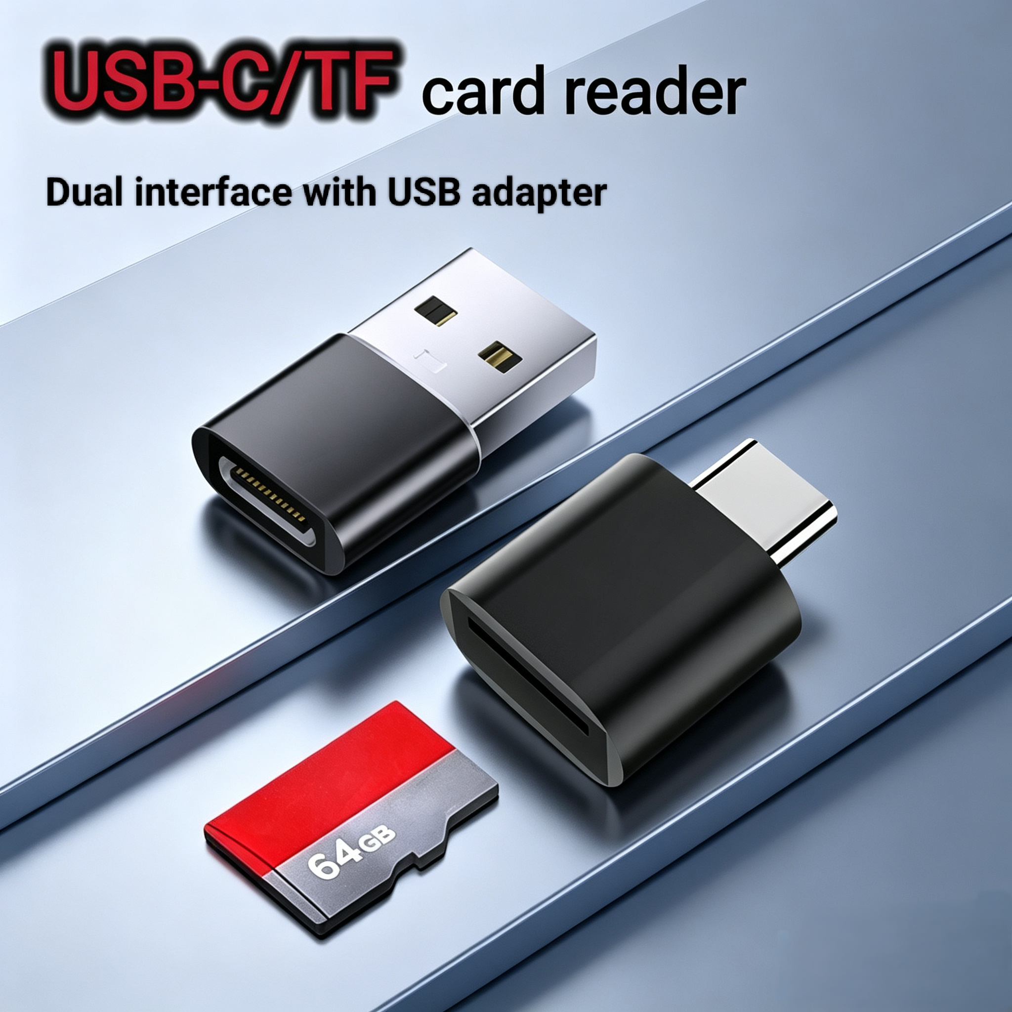 เครื่องอ่านการ์ดหน่วยความจำ SD/TF แบบ Type-C ขนาดเล็ก อะแดปเตอร์ USB 2.0 แบบอินเทอร์เฟซคู่ สำหรับอุปกรณ์อัจฉริยะ