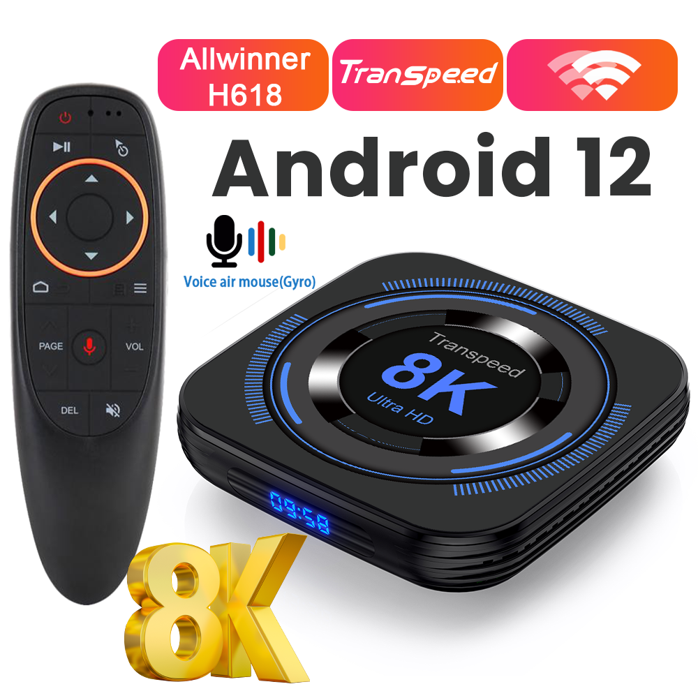 Transpeed Allwinner H618 Android 12 TV BOX Dual Wifi 32G64G Quad Core Cortex A53 compatible con 8K Video 4K BT4.0 decodificador