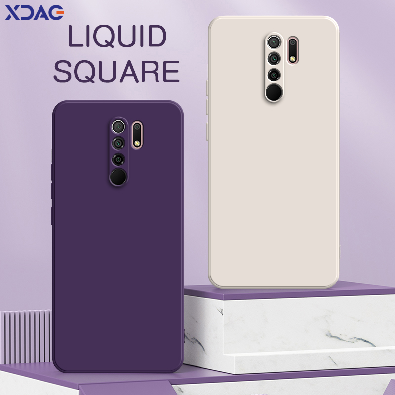 Coque carrée originale en Silicone liquide pour Xiaomi Redmi 9 9A 9i 9T, protection pour caméra d'alimentation, jolie coque arrière de téléphone Redmi9 T Fundas