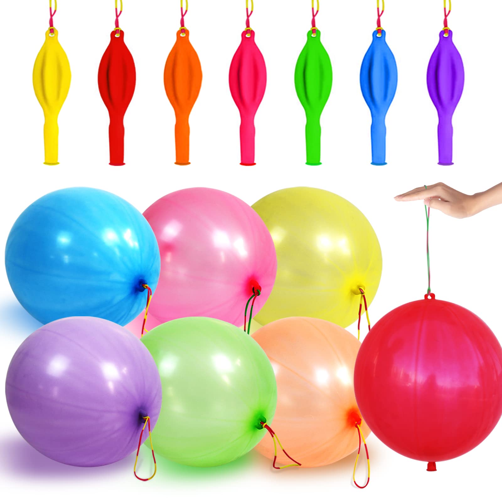 20pcs Bounce Balloons with Rubber Band Handle Birthday Party Punch Balloons Assorted Colors Heavy Duty Party Favor Balloons