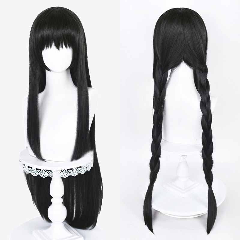 2 estilos Akemi Homura Cosplay peluca sintética 90cm de largo pelucas negras Cosplay peluca de Anime pelo resistente al calor Halloween