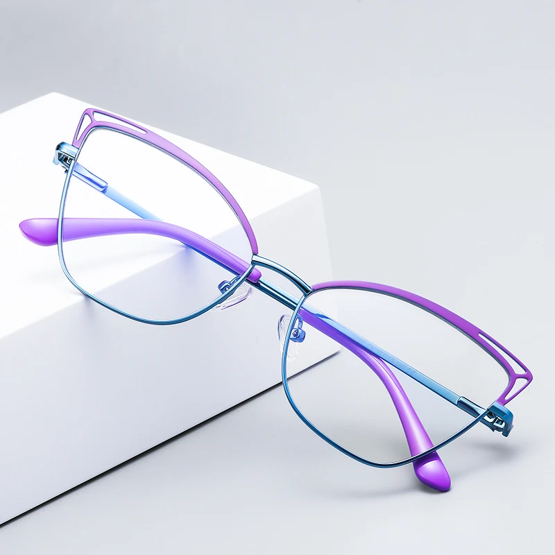 Gmei Design Blue Light Blocking Women's Cat Eye Metal Glasses Frame Female Anti Radiation Protection Eyeglasses Frames 3038