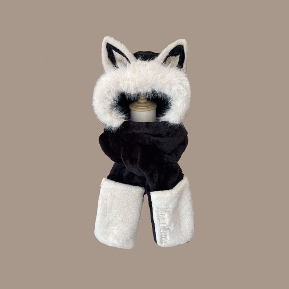 New Thickened Hat Scarf Gloves Set  Keep Warm Women Beanies Cap Fox Ear Windproof Ear Protection Cap Cycling