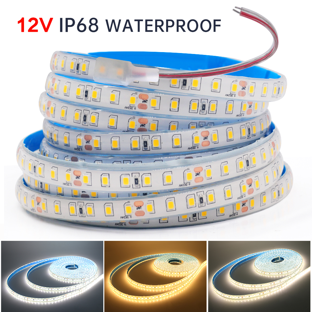 Tira de luces LED impermeable IP68 12V 2835 120Leds/m cinta de decoración para el hogar al aire libre tira de luz LED 3000K 4000K 6000K cinta de diodo