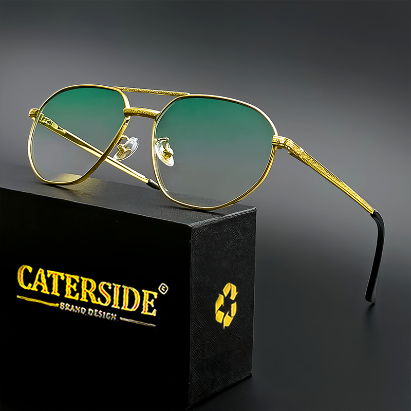 CATERSIDE 2023 Kacamata Hitam Pilot Retro Baru Kacamata Surya Logam Kualitas Tinggi Poligon Pria Wanita Kacamata Jembatan Ganda Biru UV400