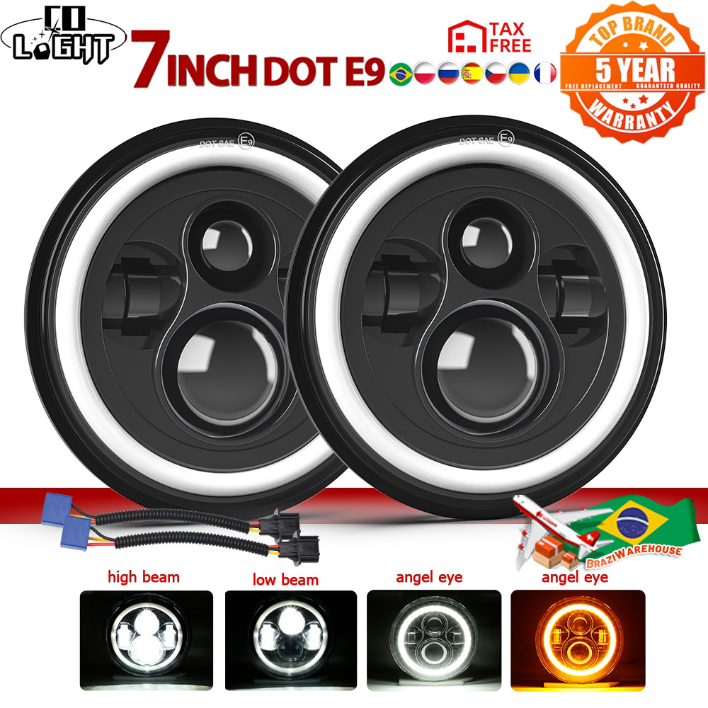 CO LIGHT Światła do jazdy 80W Samochodowe Led H4 7inch Akcesoria samochodowe Angel Eyes H4 Led Reflektor Do Lada Niva 4X4 Uaz Offroad 12V 24v