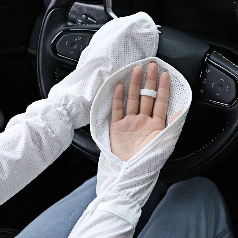 Luvas monocromáticas de seda de gelo grandes para mulheres, protetor solar para dirigir, protetor de braço respirável