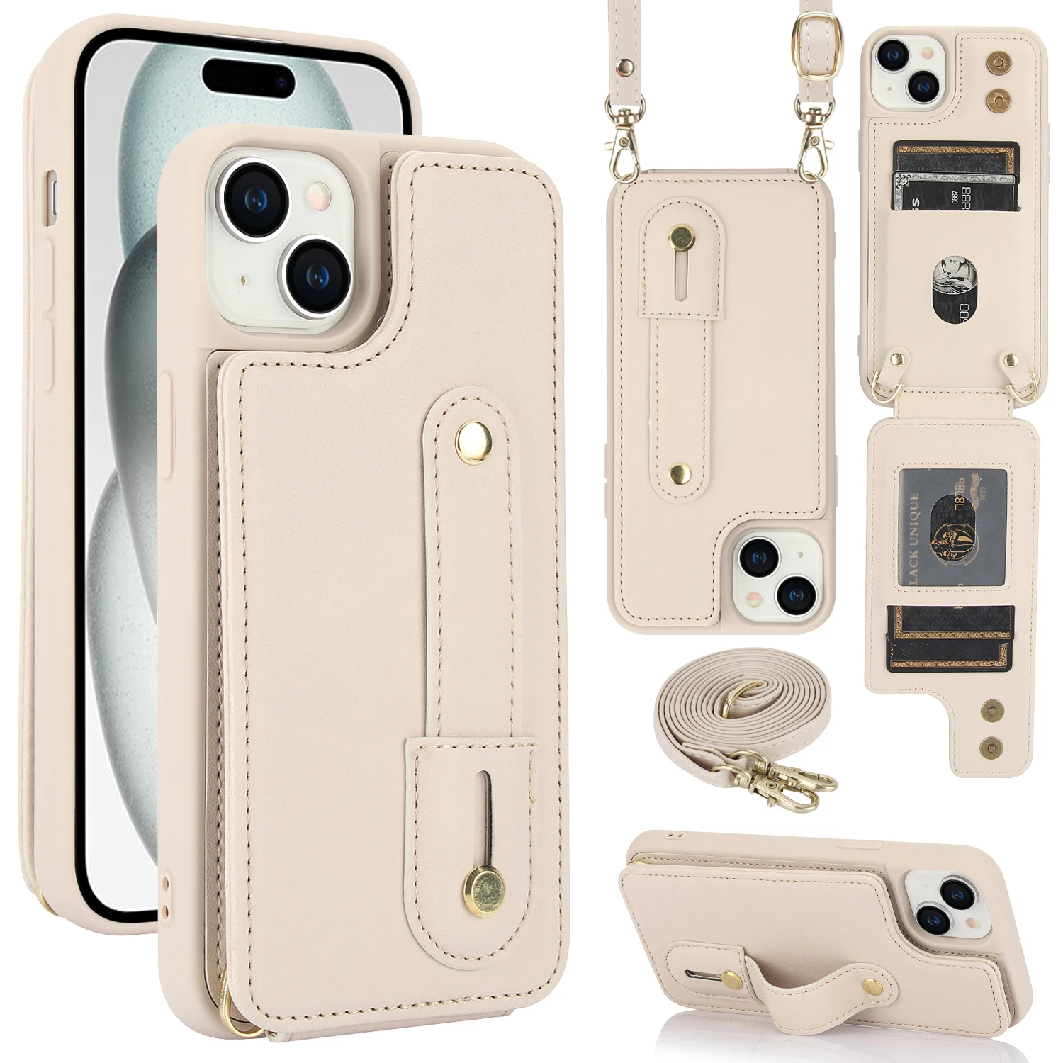 Custodia a tracolla in pelle con portafoglio e scomparti per carte per iPhone 17 16 Pro Max 15 14 12 13 XS Plus SE 2022, con laccetto e funzione borsa a tracolla