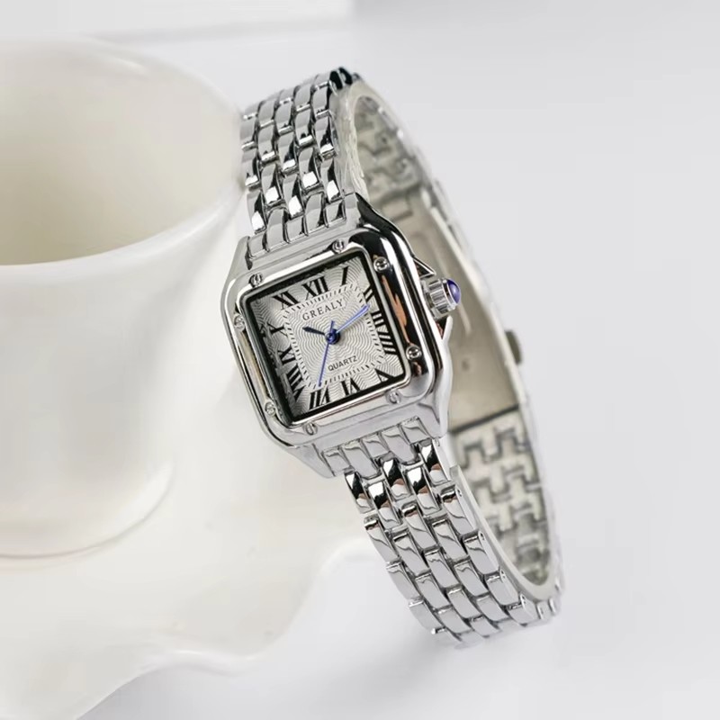 Moda praça relógios femininos luxo pulseira de aço inoxidável senhoras relógio de pulso simples senhoras reloj mujer