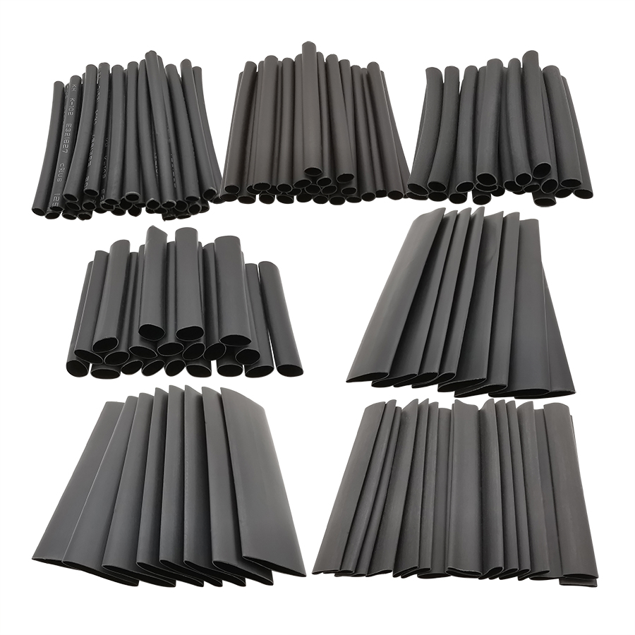 127 teile/satz krimpkous Draht wickel kabel schwarz Schrumpf schlauch schrumpfen sortiert Kit Poly olefin Isolierung wärme schrumpf bare Hülse