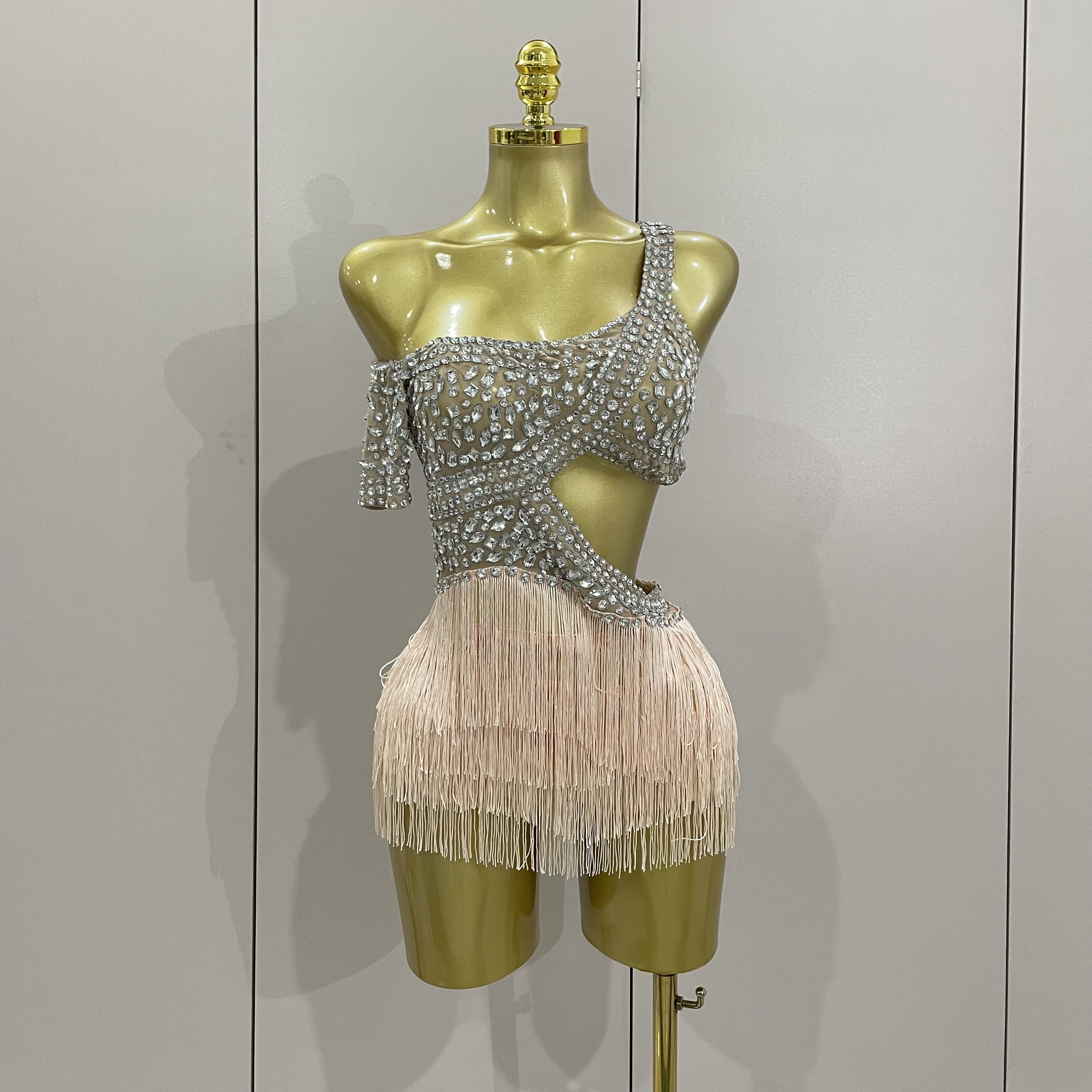 Luxe Sparkly Steentjes Sexy Mesh Kwasten Bodysuit Handschoenen Vrouwen Avond Verjaardagsfeestje Nachtclub Prestaties Stadiumkostuum