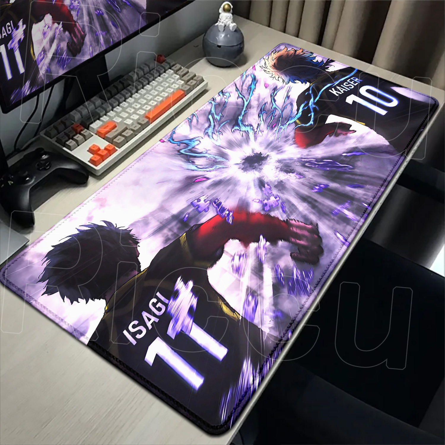 Tapis de souris à verrouillage bleu, impression HD, pour joueurs sur ordinateur, bord de verrouillage, en caoutchouc antidérapant, XXL, 90x40cm, pour clavier, PC, bureau