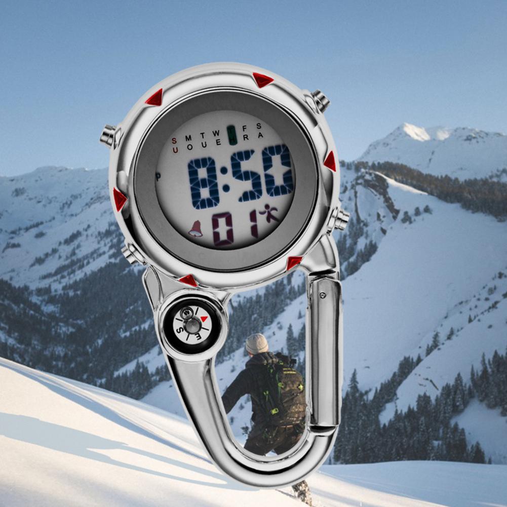 Digitale Karabineruhr, leuchtend, kratzfest, präzise Rucksackgürtel, Taschenuhr für Outdoor-Sportuhren, Herrenuhr