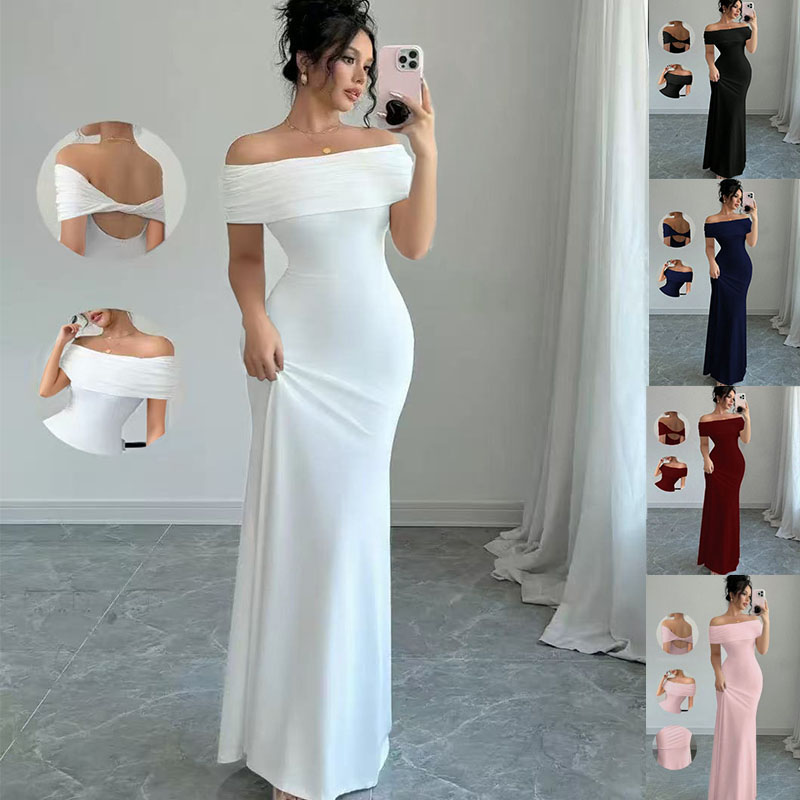 Robe de soirée à épaules dénudées, robe mi-longue moulante sexy sans manches pour femmes, robe de cocktail élégante à bandes pour sortir la nuit