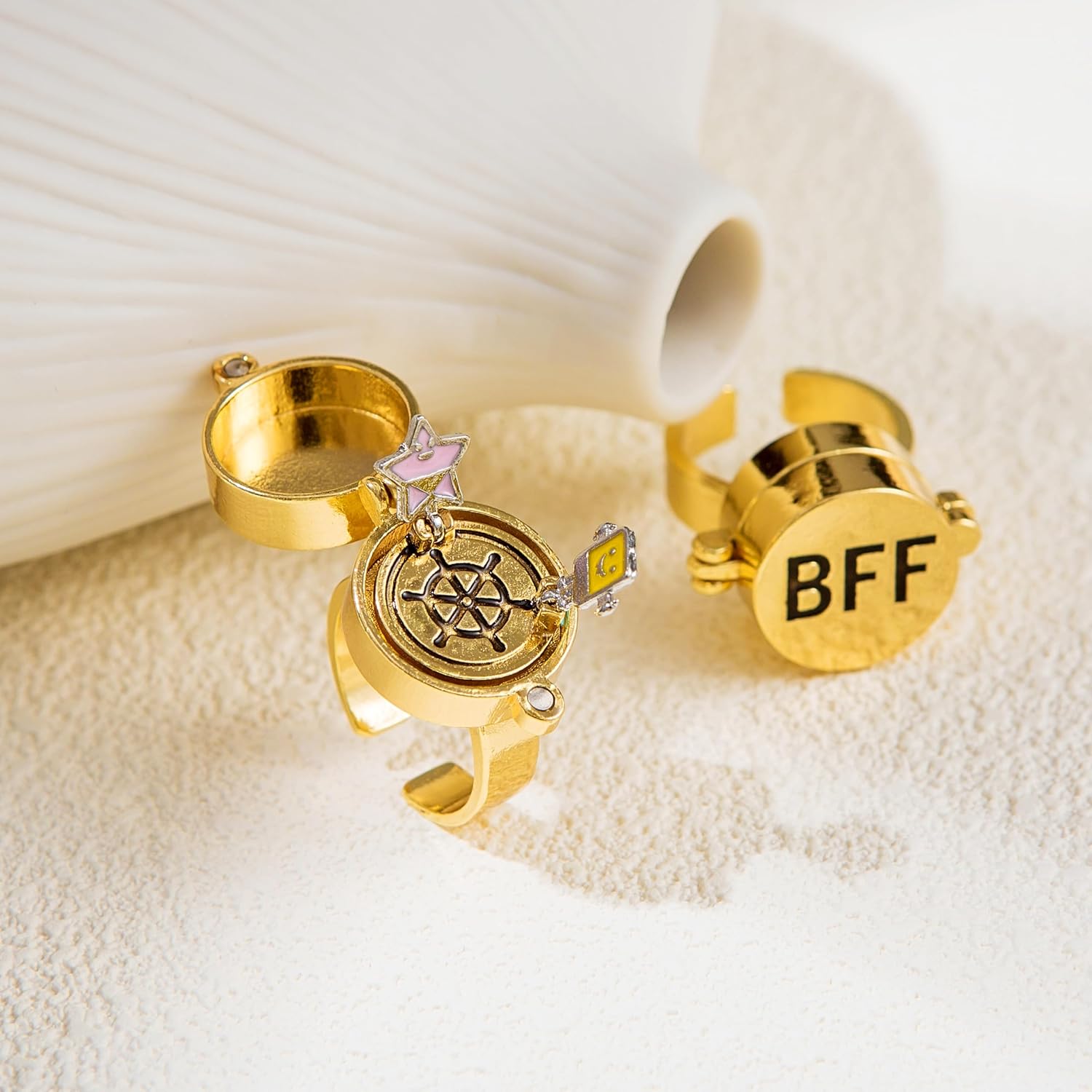 Anneaux BFF améliorés, boucle magnétique et roulements rotatifs Bettler, anneaux Anime pour meilleurs amis, bijoux esthétiques de dessin animé, 2 pièces