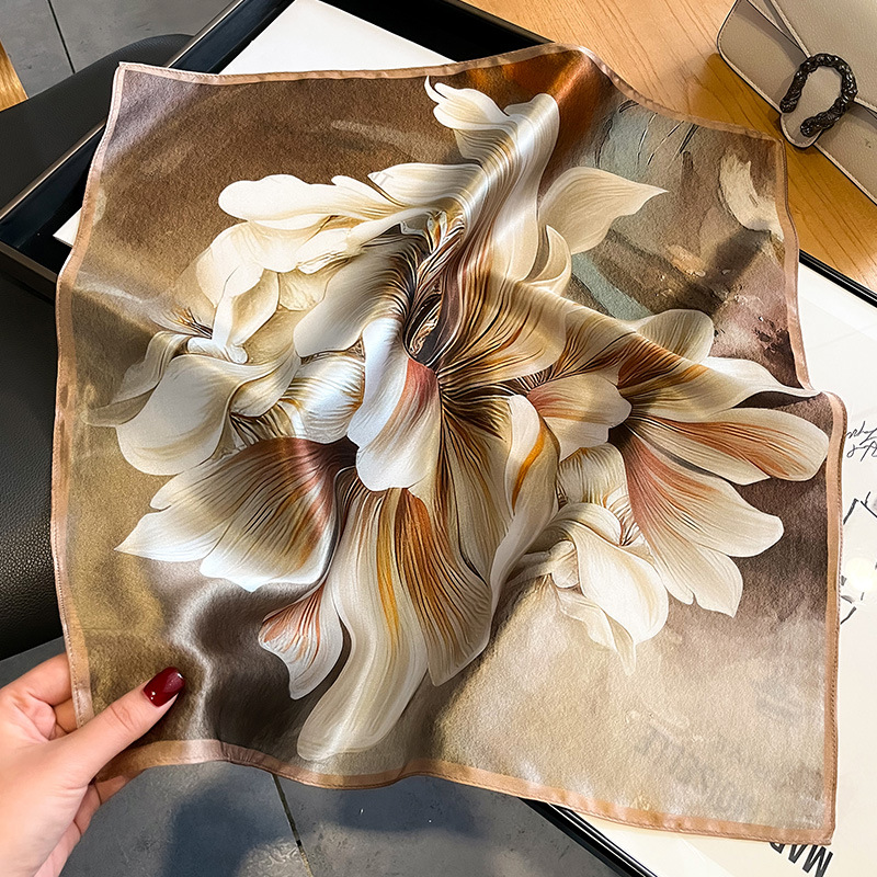 Petit Foulard Carré InjTemperament pour Femme, Tour de Cou Décoratif, Foulards Imprimés Ronds, Mode 2024 Réel, 53cm, 100%