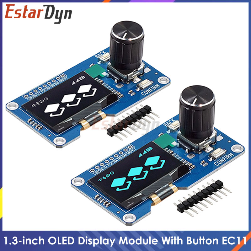 Módulo OLED Estardyn de 1.3 Pulgadas con Controlador SH1116 / Codificador EC11 | Pantalla Blanca/Azul | Interfaz I2C | Pantalla HD para Proyectos de Bricolaje