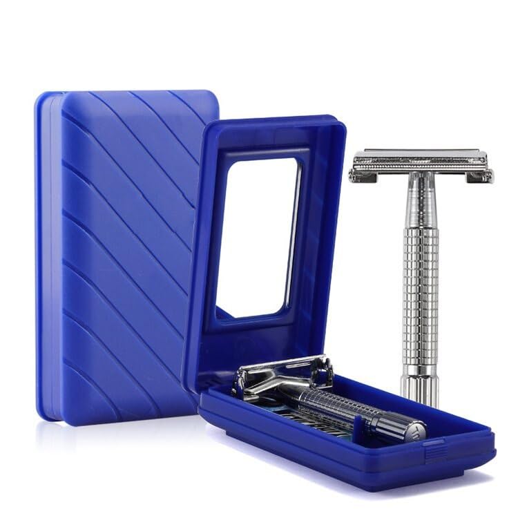 Double Edge Safety Razor - Stainless Steel Butterfly Open with Mirrored Travel Case & Blade Refills for Men Women