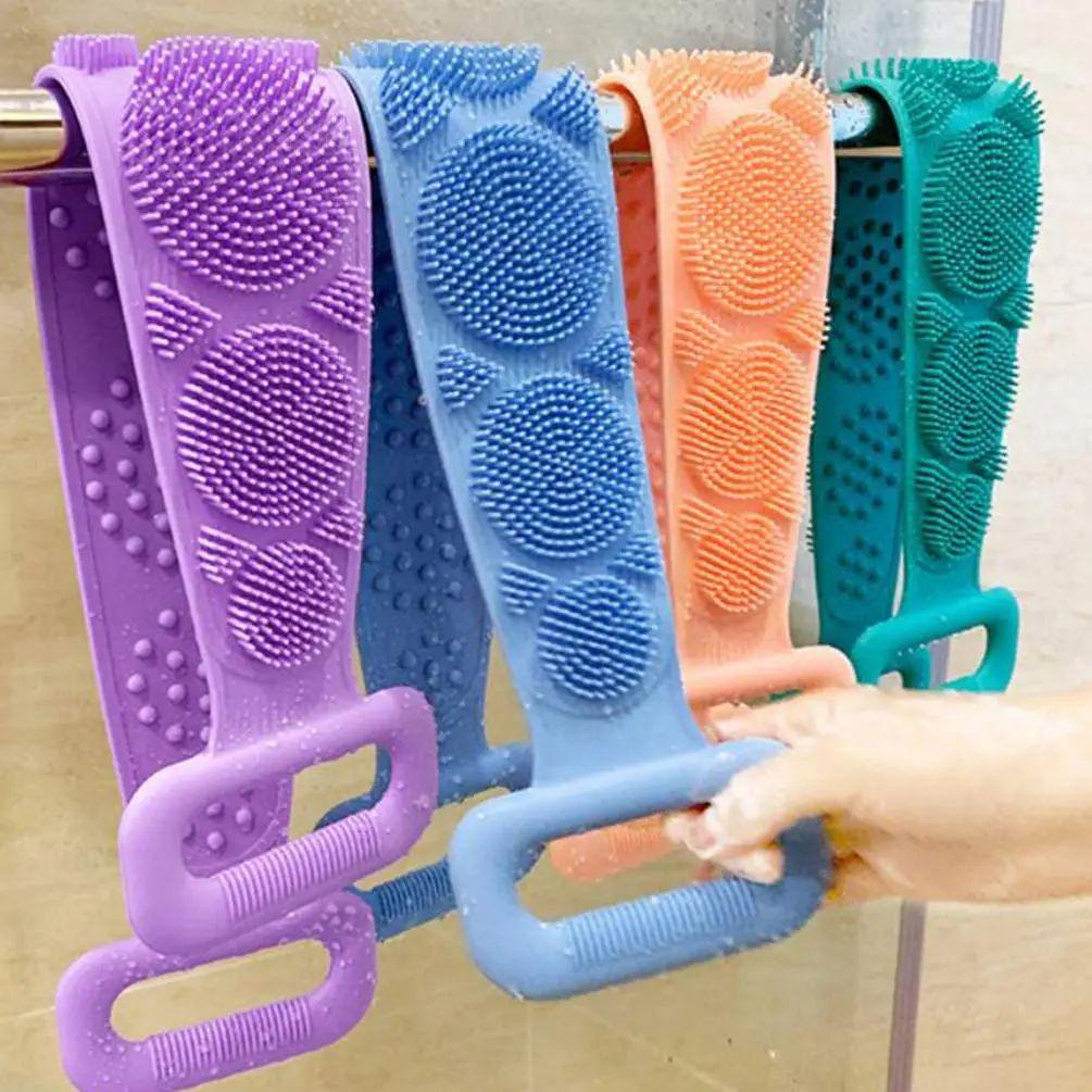 Esponja corporal, cepillos de silicona, toallas de baño, frotador, pelado de espalda, masaje, cinturón de ducha, cepillos extendidos para limpiar la piel