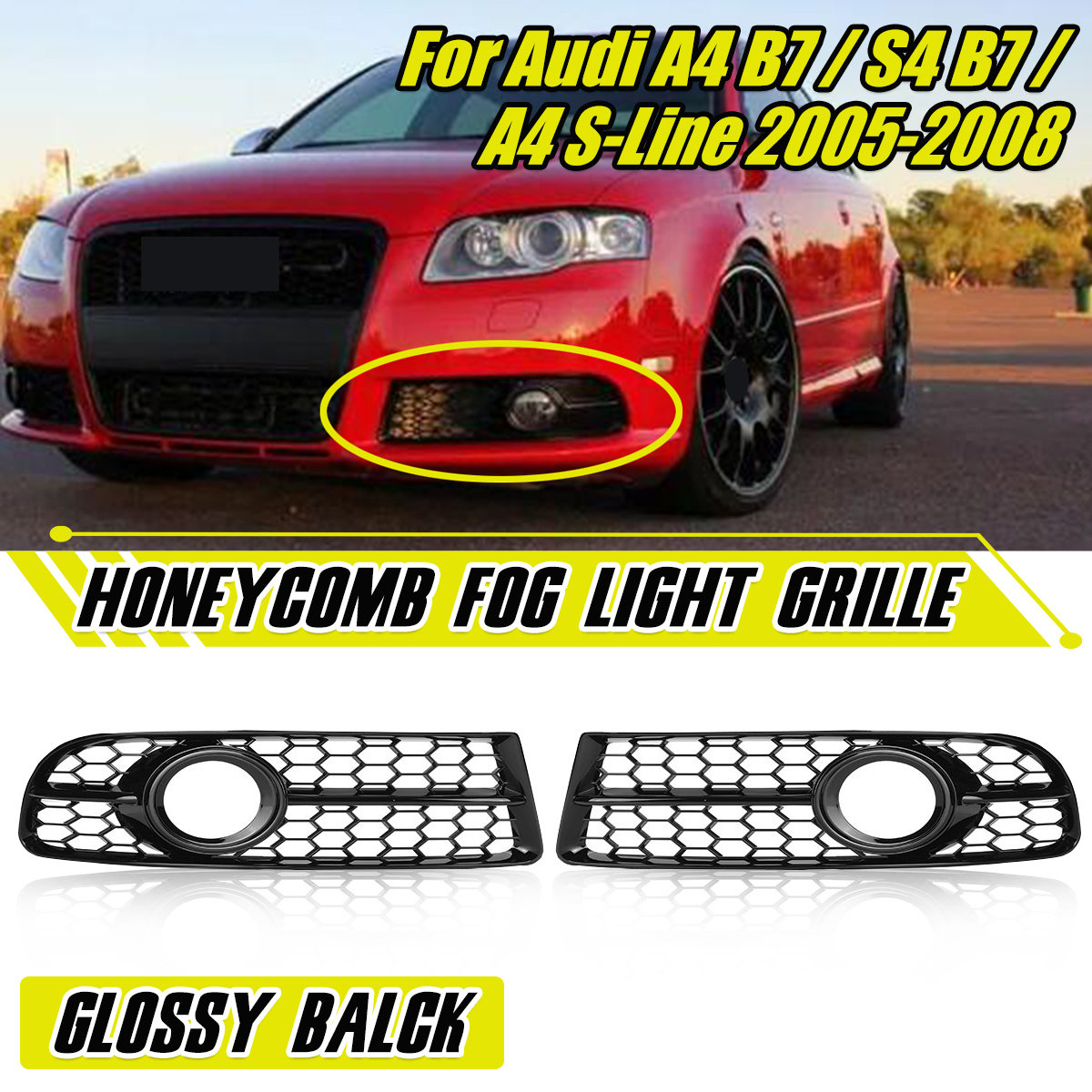 Front Bumper Fog Light Grille For Audi A4 B7 S4/B7 A4 S-Line 2005-2008 Honeycomb Mesh Car Fog Lamp Grill Covers