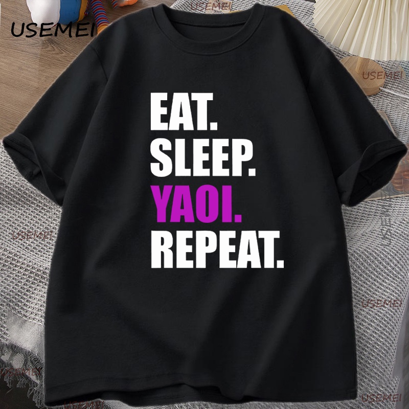 Футболка Eat Sleep Yaoi, футболка в стиле манга, мужская и женская хлопковая дышащая футболка, мужские футболки с короткими рукавами и круглым вырезом, одежда
