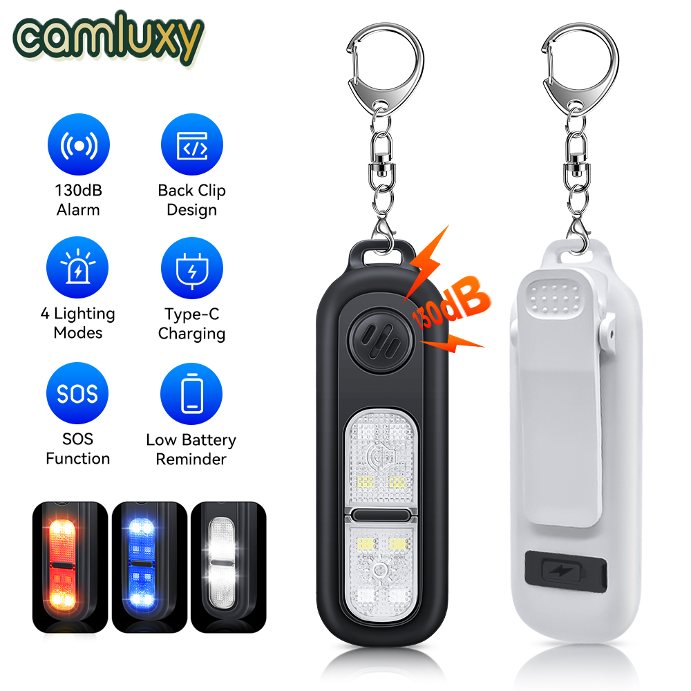 Camluxy 130 дБ охранная сигнализация для самообороны Type-C перезаряжаемый персональный светодиодный аварийный ночник с брелоком для ночного бега