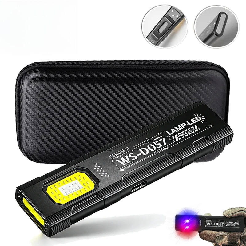 Potente linterna EDC de 550LM, linterna portátil recargable por USB C con luces COB rojas y azules, linterna portátil con Clip para bolígrafo para exteriores