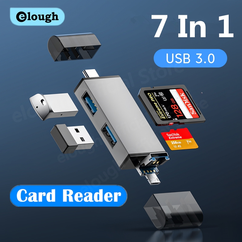 Elough 7 en 1 multifunción Usb 3,0 lector de tarjetas Micro TF tarjeta SD lector de memoria USB Flash Drive tipo C adaptador de tarjeta OTG