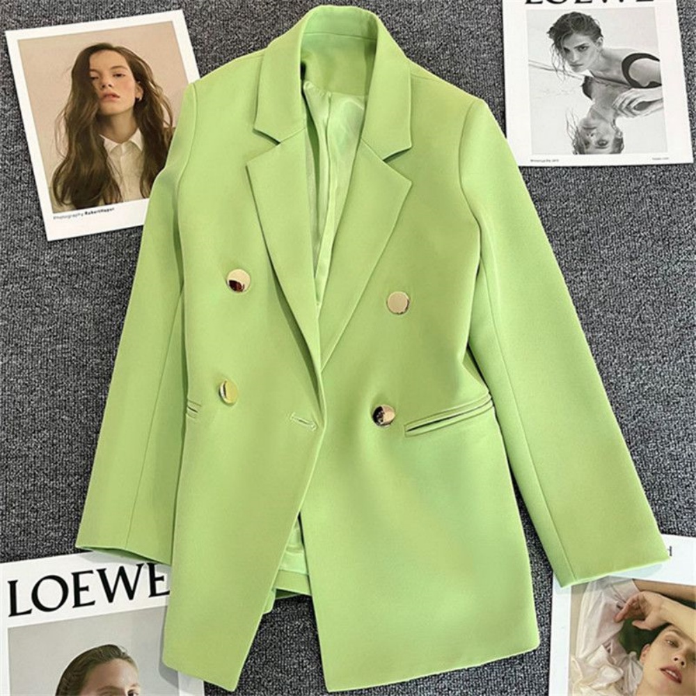 Feste Mantel Lässig Metall Schnalle Kleine Anzug Jacke Frauen Kleidung Sommer Zweireiher Büro Dame Elegante Blazer Dünne Herbst