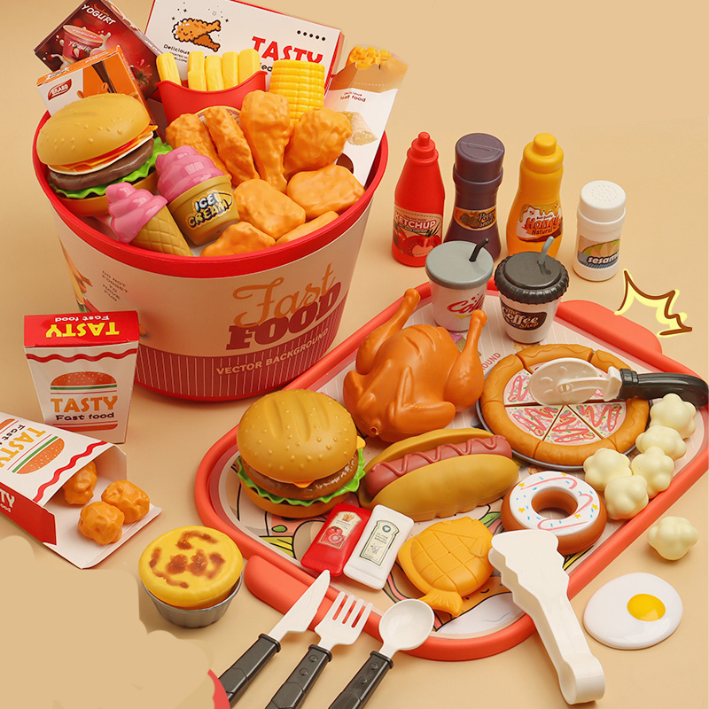 Crianças comida cozinha brinquedos conjunto menina fingir jogar casa simulação pão hambúrguer pizza cozinhar jogo cozinha jogar adereços acessórios