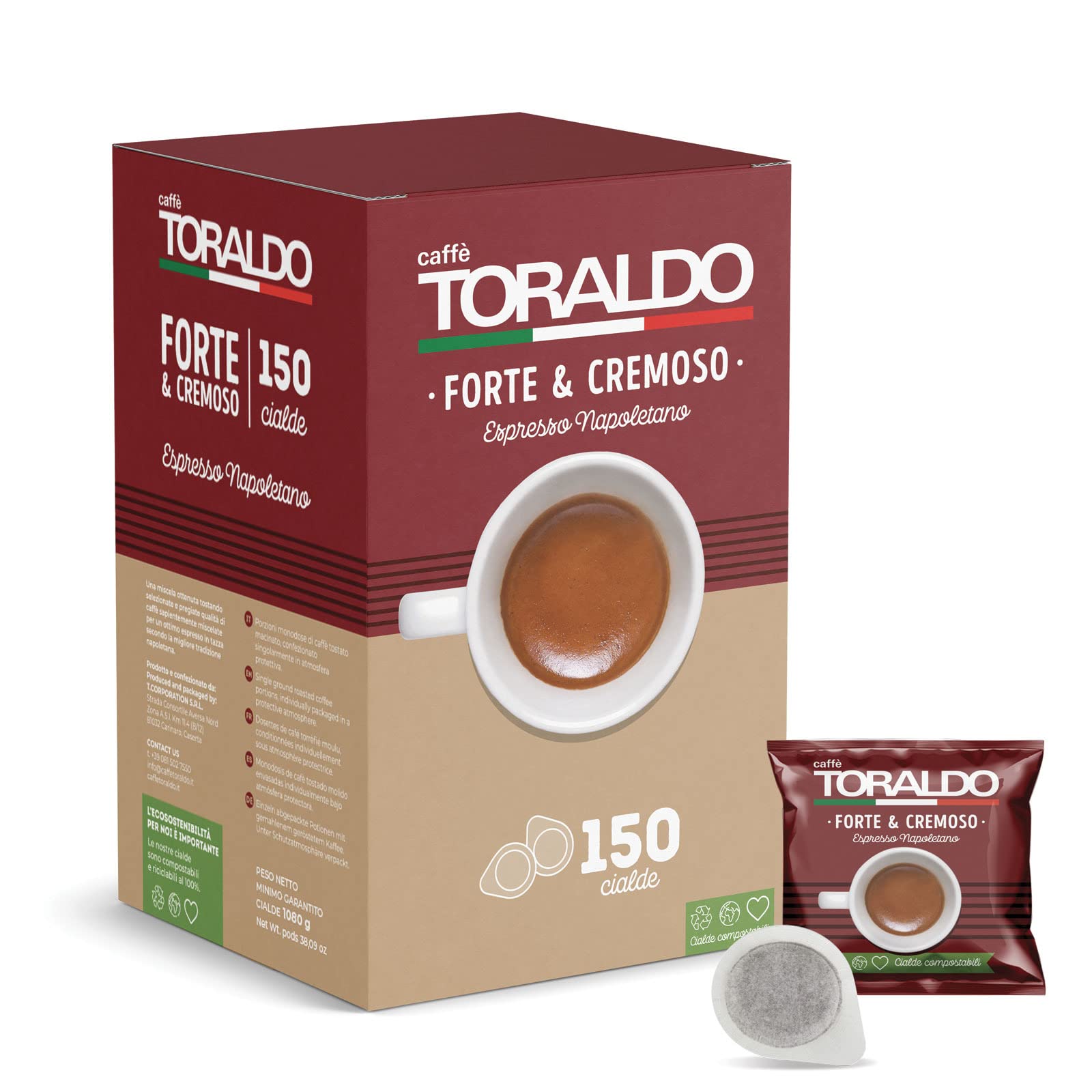 150 Gofres de Café Toraldo Mezcla Fuerte y Cremosa ESE 44mm