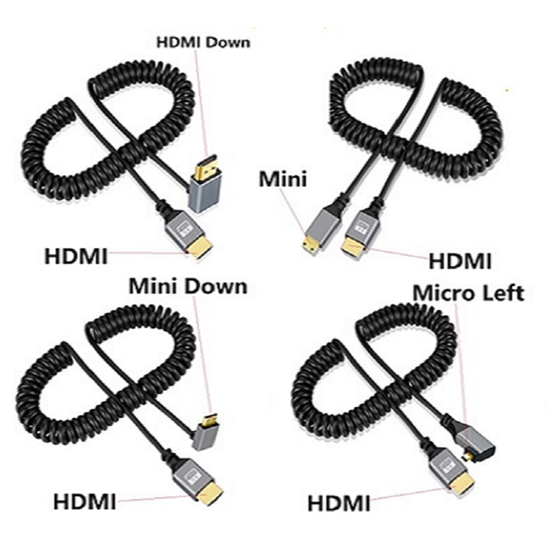 Cable Espiral Flexible HDMI de 0.5-2.4M 4K60HZ, Cable de Extensión Enrollado Mini Micro HDMI Compatible con HDMI