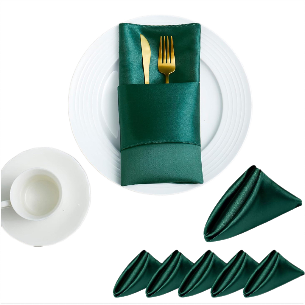 6 Stück Satin-Servietten, 30 cm x 30 cm, Serviertisch-Dekoration, Abendessen-Handtuch für Hochzeit, Party, Zuhause, Hotel, Weihnachtsdekoration, Tischservietten, Grün