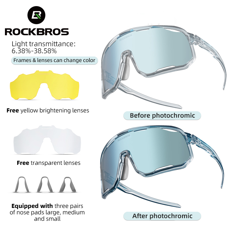 ROCKBROS ขี่จักรยานแว่นตา Photochromic เลนส์โพลาไรซ์แว่นตากันแดดจักรยานแว่นตา UV400 ป้องกันแว่นตา MTB จักรยานแว่นตา