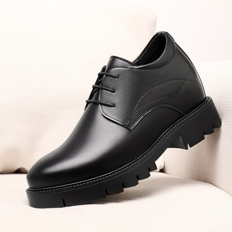 Sepatu Pria Kulit Sapi Penambah Tinggi 10Cm, Sepatu Formal Pria Bersol Tebal Kantor Bisnis Modis, Kasual