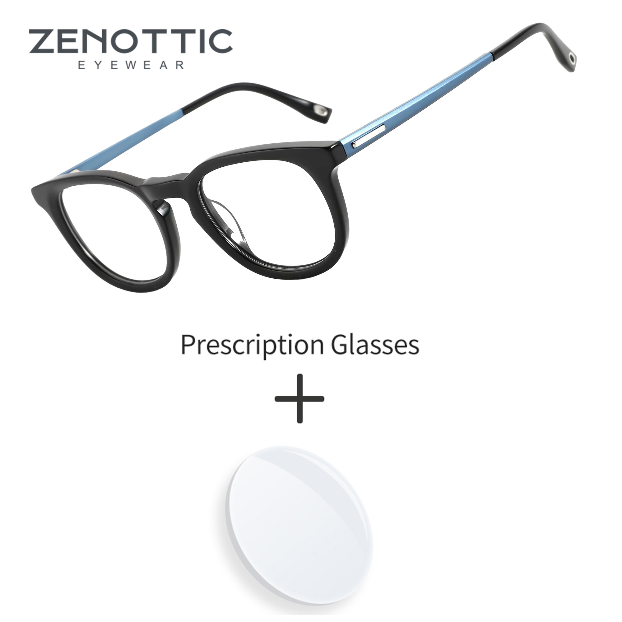 ZENOTTIC M Size Round Handmade Acetate For Unisex Prescription Glasses Optical Lenses Blue Light Blocking Classic Eyewear