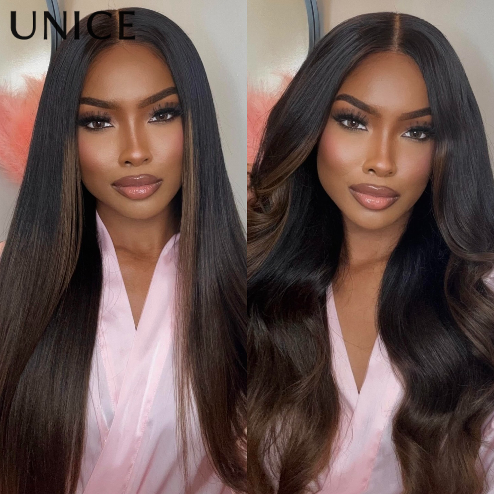 Peruca UNice sem cola, com touca antiderrapante, 7x5, castanho ombré, lisa Yaki, com cordão, 100% cabelo humano, pronta para usar