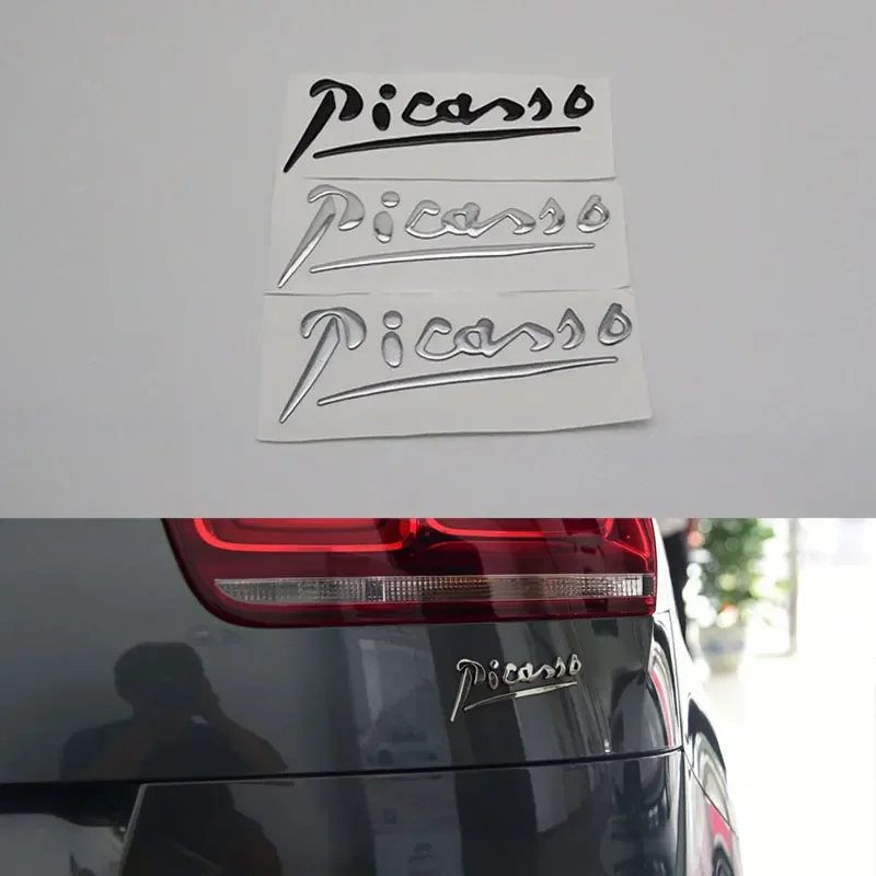 Picasso stiker Logo mobil Emblem Perak Hitam abu-abu 3D huruf Auto lencana papan nama untuk C3 C4 Xsara