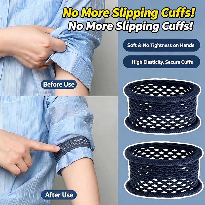 Suporte para manga de camisa, 5 peças, faixas elásticas de malha para fixação de mangas, clipe antiderrapante, alça para punhos de braço, faixa de cabeça multiuso para uso diário