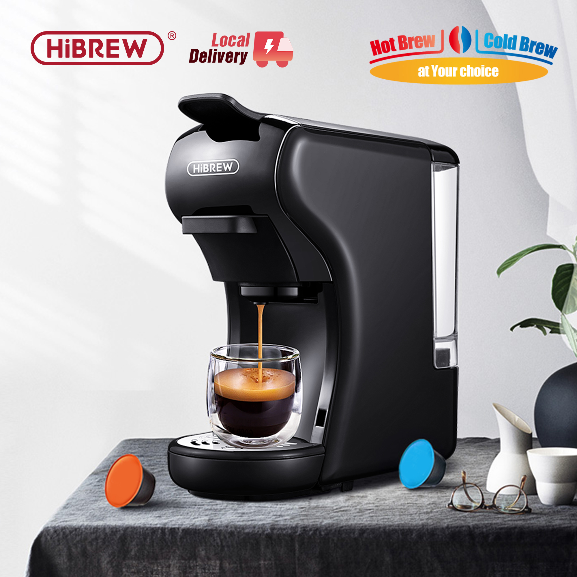 Mesin Kopi HiBREW 19 Bar 4in1 Pembuat Kopi Pod Pembuat Espresso Kapsul Ganda Panas & Dingin Dolce Milk Nexpresso Powder H1A