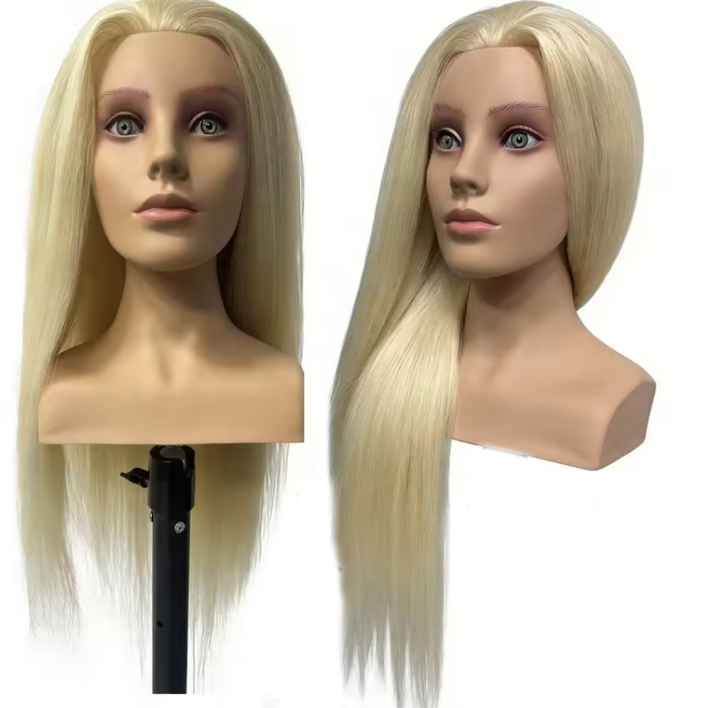 24" Mannequin Hoofd Met 95% Echt Haar Oefenpop Trainingshoofd Met Schouder Voor Styling Cosmetologie Kapper Kapper Oefenen