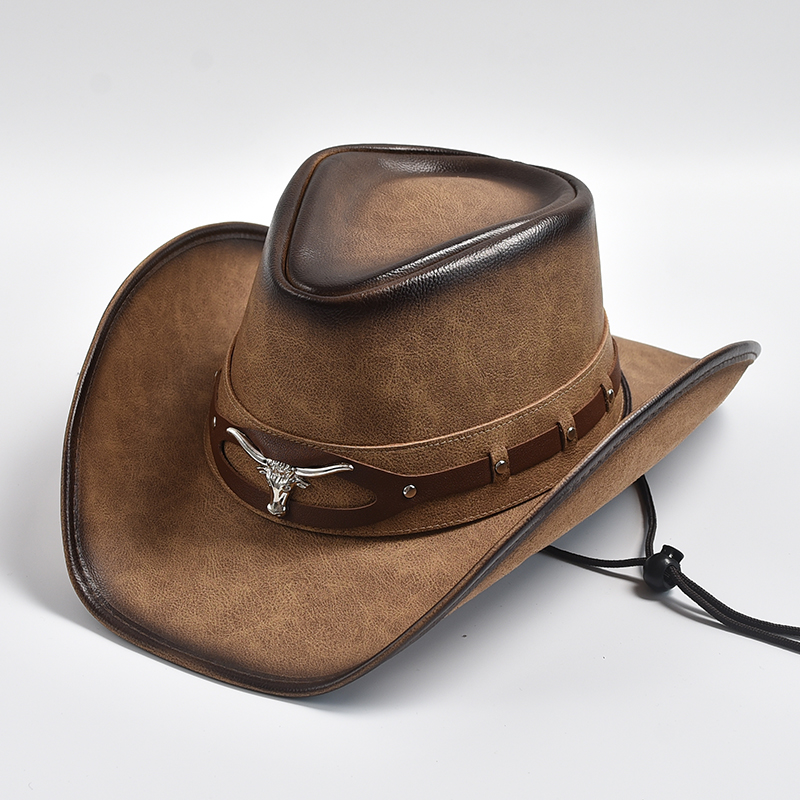 Nuovo cappello da cowboy occidentale in pelle al 100% da uomo a tesa larga Gentleman Church Jazz Cap Cappelli da cowgirl Sombrero Hombre