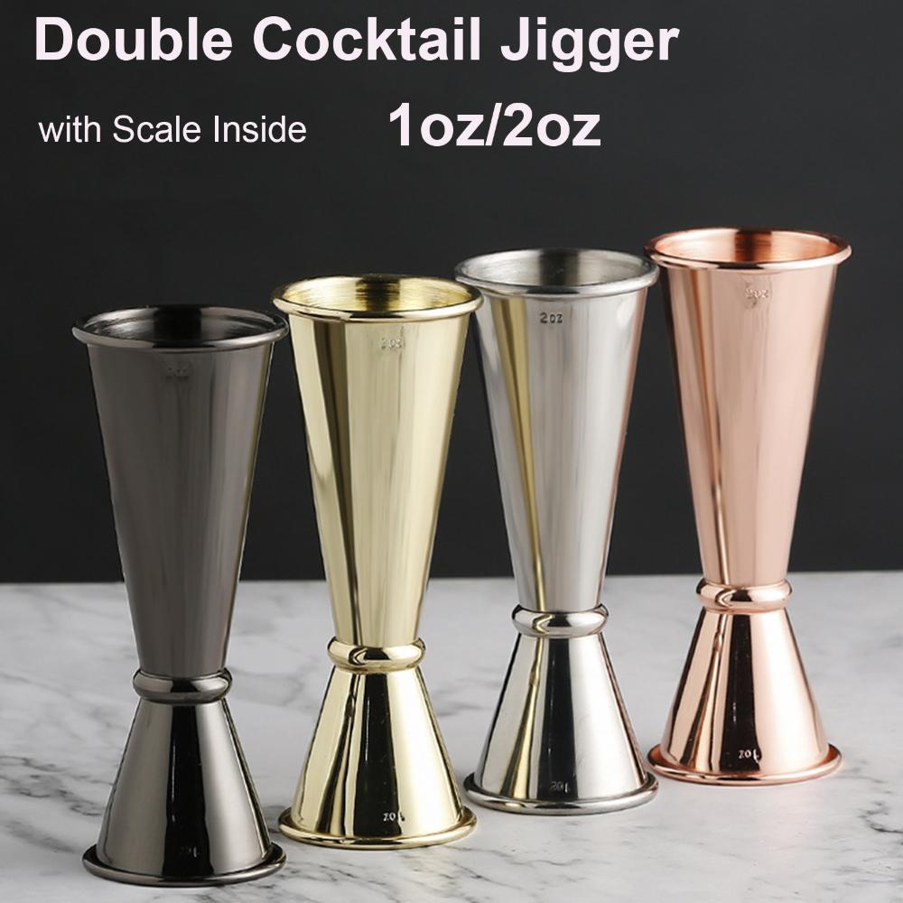 1pc duplo cocktail jigger design duplo com escala de medidas dentro de aço inoxidável copo de medição barra japonês jigger