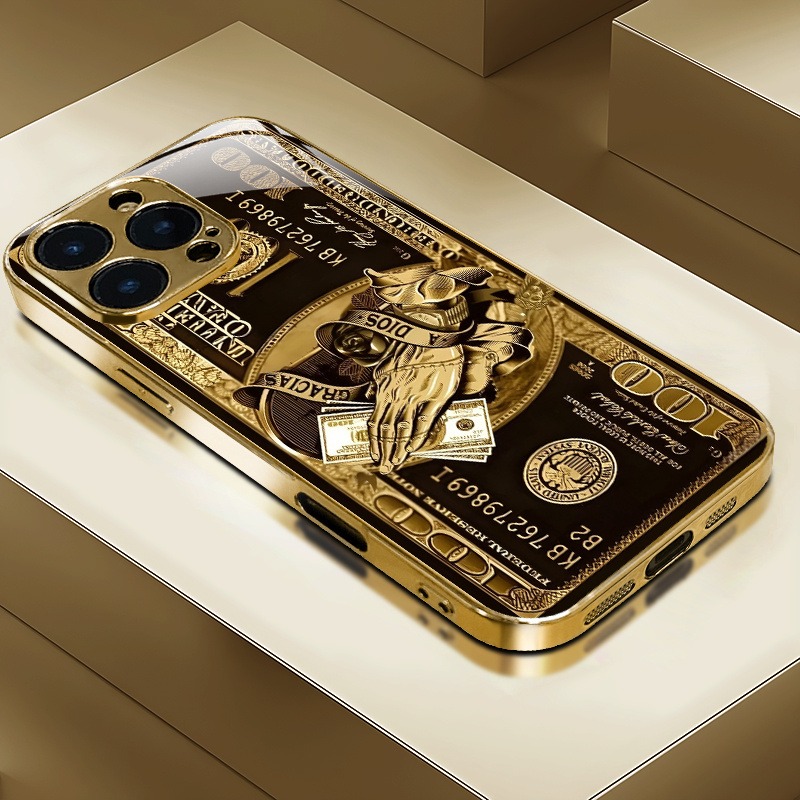 Grote Hand Holding Bankbiljetten Patroon Telefoon Case Voor iPhone 17 Air 16 15 14 Plus 12 11 13 Pro Max 16E Metallic Verf Glas Cover