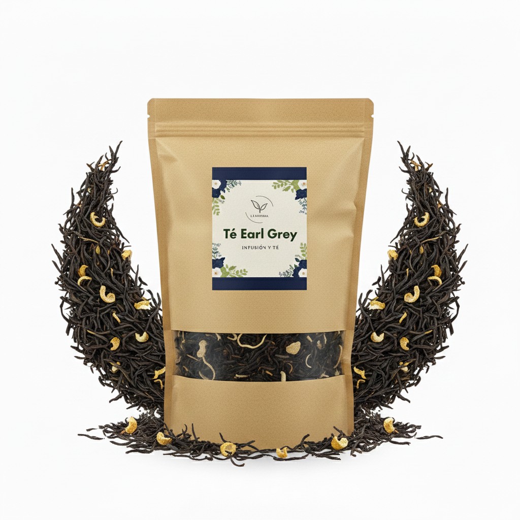 La Herbera |   Té Earl Grey, Camellia sinensis, hoja triturada, té negro con bergamota, té del Conde Grey |   infusión y repostería |   herba seca a granel |   Té Earl Grey en hojas sueltas, envasado en España, sin aditivos.